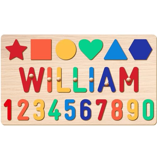 GifXify Personalisierte Namenspuzzle 1-3 Jahre – Geburtstagsgeschenk für Mädchen & Jungen – Baby Puzzle mit Namen – Pädagogisches Spielzeug für Kleinkinder – Geschenk 1 Jahr (Formen- und Zahlenpuzzle) von GifXify