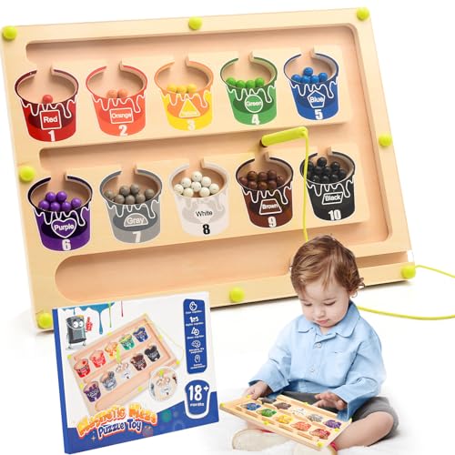 Gifitizi Montessori Spielzeug ab 2 3 4 5 6 Jahre, Magnetspiel Labyrinth Farben Lernen Sortierspiel, Spiele ab 2 3 4 5 6 Jahren, Magnetisch Holzspielzeug für Kinder, Kinderspielzeug ab 2-6 Jahre von Gifitizi