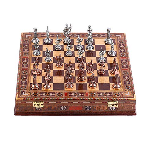 Antique Copper Roman Figures Metal Chess Set for Adult,Handmade Pieces and Natural Solid Wooden Chess Board with Pearl Design Around Board and Storage Inside King 2,8 inc von GiftHome