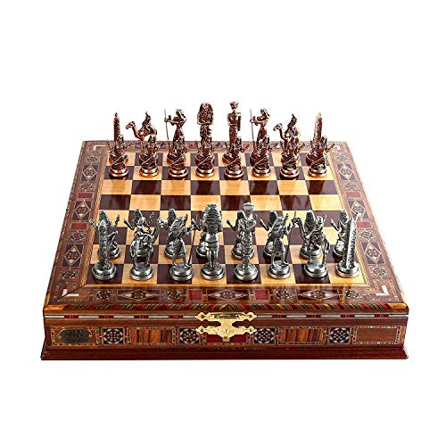 Egypt Pharaoh Antique Copper Figures Metal Chess Set for Adult, Handmade Pieces and Natural Solid Wooden Chess Board with Pearl Design Around Board and Storage Inside King 3.4inc Egypt Pharaoh Antique Copper Figures Metal Chess Set for Adult, Handmade Pieces and Natural Solid Wooden Chess Board with Pearl Design Around Board and Storage Inside King 3.4inc von GiftHome