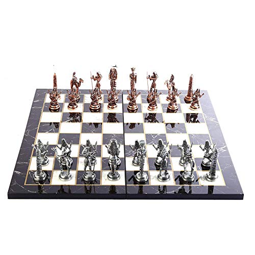 Ancient Egypt The Pharaoh Antique Copper Figures Metal Chess Set for Adult, Handmade Pieces and Marble Design Wood Chess Board King 3.4 inc von GiftHome