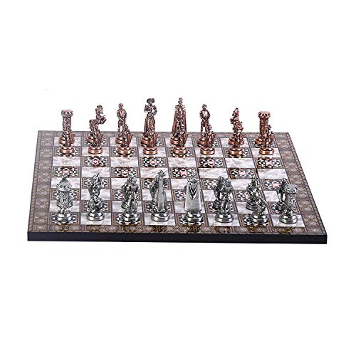 British Redcoats Antique Copper Metal Chess Set for Adult, Handmade Pieces and Mother-of-Pearl Patterned Wood Chess Board King 2.75 inc von GiftHome