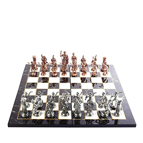 Historical Antique Copper Rome Figures Metal Chess Set for Adult,Handmade Pieces and Marble Design Wood Chess Board King 4.3 inc von GiftHome