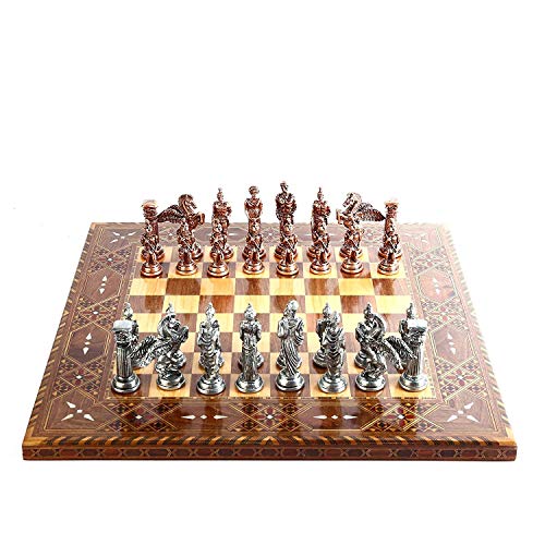 GiftHome Mythologic Pegasus Antique Copper Metal Chess Set for Adult,Handmade Pieces and Natural Solid Wooden Chess Board with Original Pearl Around Board King 3.75 inc von GiftHome