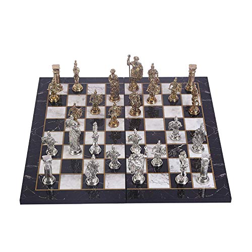 GiftHome Historical Rome Figures Metal Chess Set for Adult,Handmade Pieces and Marble Design Wood Chess Board King 4.3 inc von GiftHome