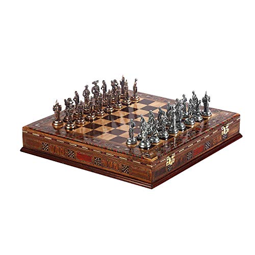 GiftHome Historical Spanish Royal Guards Metal Chess Set for Adult,Handmade Pieces and Natural Solid Wooden Chess Board with Pearl Design Around Board and Storage Inside King 2,65 inc GiftHome Historical Spanish Royal Guards Metal Chess Set for Adult,Handmade Pieces and Natural Solid Wooden Chess Board with Pearl Design Around Board and Storage Inside King 2,65 inc von GiftHome