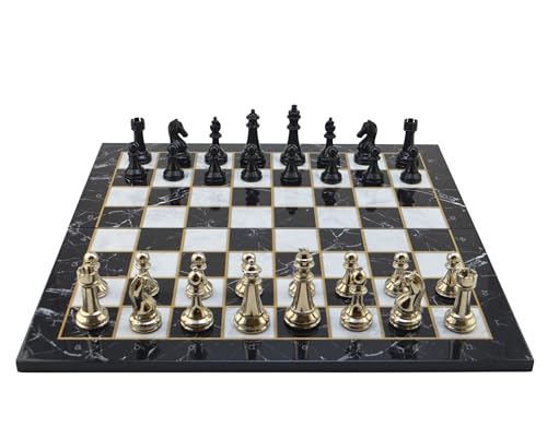 GiftHome Klassisches Schachspiel aus Holz mit verschiedenen Mustern, Schwarz und Silber, 7,5 cm (Marmor-Design) von GiftHome