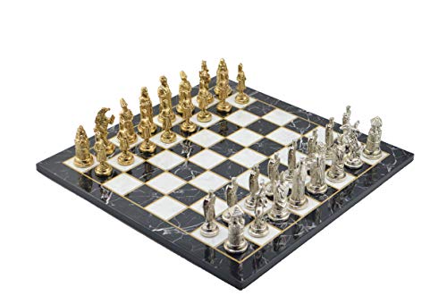 Metall-Schach-Set für Erwachsene, Ottomane vs Ottomane Figuren, handgefertigte Stücke und Marmor-Design, hölzernes Schachbrett King 6,5 cm von GiftHome