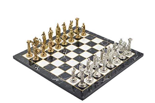 Metall-Schach-Set für Erwachsene, königliche britische Armee, handgefertigte Stücke und Marmor-Design, hölzernes Schachbrett, König 8,9 cm von GiftHome