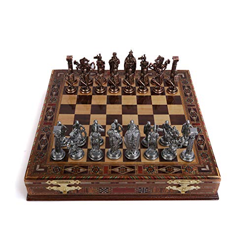 Royal British Army Metal Chess Set Handgefertigte Figuren,Schachbrett,natürlichem Massivholz mit Stauraum im Inneren von GiftHome