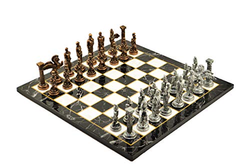 Metall-Schach-Set für Erwachsene, mittelgroß, mythologisch, Pegasus, antike Kupferfiguren, handgefertigte Stücke, Marmor-Design, Holz-Schachbrett, King-Size-Bett, 8,5 cm von GiftHome