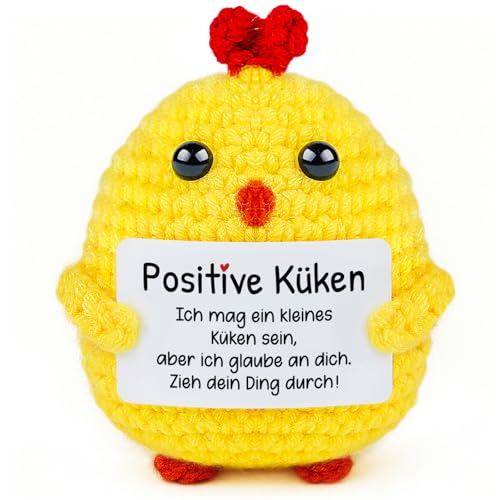 Giftasy Pocket Hug Positive Küken, Kreative Strickwolle Mini-Huhn Puppe mit Energiekarte, Mutmacher Geschenk, Einschulung Geschenk, Glücksbringer Prüfung Abitur Kinder von Giftasy