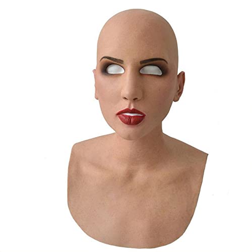 Giftik 3D realistische junge Frauen Maske, Film und Fernsehen Schauspieler kahle Schönheit Latex Kopfbedeckung Cosplay Lustige realistische Kopfbedeckung Requisite Neuheit Kostüm Party (E) von Giftik