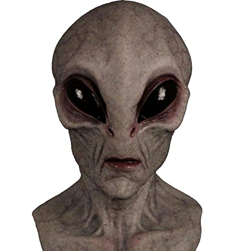 Giftik Realistische 3D-UFO-Alien-Maske, Halloween, sichtbare Latex-Kopfbedeckung, Kopfbedeckung, Kostümparty, Requisite (A) von Giftik