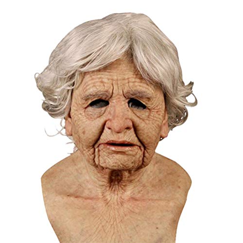Giftik Realistische alte Mann Maske - Realistische Halloween-Gesichtsabdeckung sichtbarer Latex Old Man Kopfbedeckung Prop Neuheit Kostümparty (Oma) von Giftik