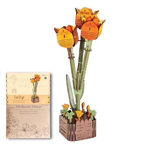 Geschenke für Frauen Freund Freundin: Erwachsene Bastelset 3D Jigsaw Puzzles DIY Holzblumen Künstliche Geburtstagsgeschenke Jahrestageschenk für Mädchen Familie Heimdekoration Tulpe Spielzeug von Giftmefine