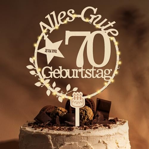 Giftota Cake Topper 70. Geburtstag Holz Mit LED Lichterkette - Deko Und Tortendeko für Frauen Und Männer Giftota Cake Topper 70. Geburtstag Holz Mit LED Lichterkette - Deko Und Tortendeko für Frauen Und Männer von Giftota