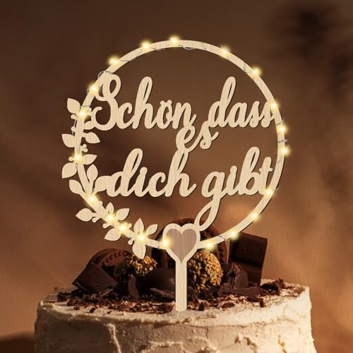 Giftota Geschenk für Frauen - Cake Topper Schön dass es dich gibt Holz Mit LED Lichterkette von Giftota