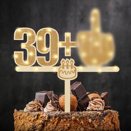 Giftota Lustige Cake Topper 40. Geburtstag Holz mit LED Lichterkette - 40. Geburtstag Deko - Tortendeko 40 Jahre - Kuchen Deko für 40. Jahre Frauen Männer von Giftota