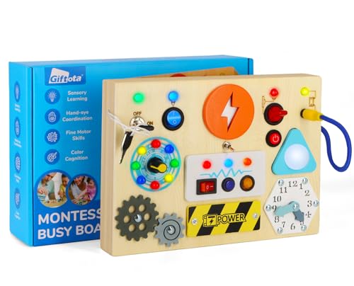 Giftota® Montessori Spielzeug Busy Board - Activity Board mit 20 Schalter 17 LED-Leuchten - Holzspielzeug ab 1 2 3 4 Jahre - Motorikspielzeug Lernspielzeug für Babys und Kleinkinder von Giftota