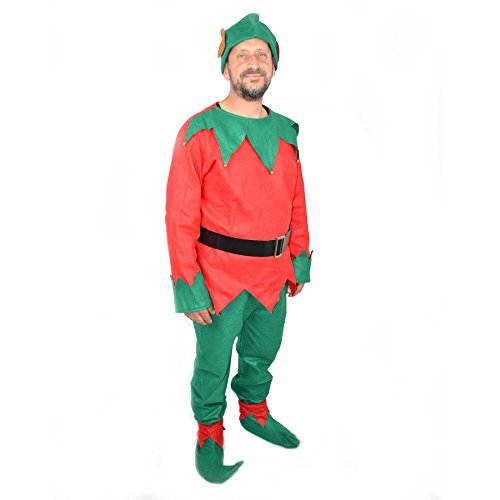 SHATCHI Weihnachtselfenkostüm für Erwachsene, Unisex, Weihnachtsmann-Kostüme, Zubehör-Set, Einfarbig, rot/grün, Einheitsgröße von SHATCHI