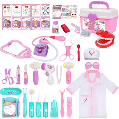 Gifts2U Mädchen Arztkoffer Kinder Medizinisches Spielzeug mit Kostüm Pädagogische Kinderpflege Körper Zahnarzt Spielzeug für Kinder 3 4 5 6 Jahre alt von Gifts2U