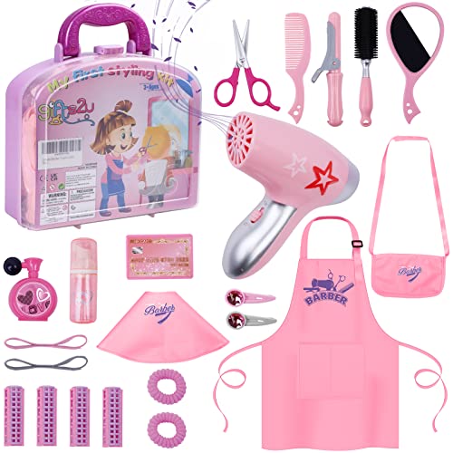 Kinder-Friseur-Set mit Spielzeug-Haartrockner, Spiegel und Styling-Zubehör, Friseur-Set für Kinder im Alter von 3–8 Jahren von Gifts2U