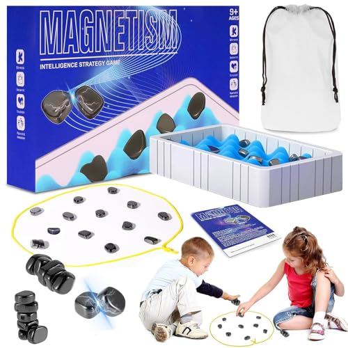 Gigflpyo Magnetisches Schachspiel, Multiplayer Magnetspiel, Magnetic Schachspiel mit 20 Magnetische Steine, Schnur und Schwammbrett, Tragbares Magnetschach Familienstrategie Magnetspiel von Gigflpyo