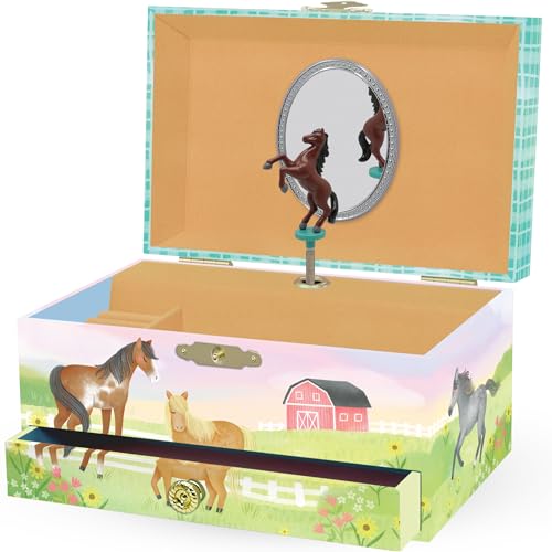 Giggle & Honey Musikalisches Pferd-Schmuckkästchen für Mädchen – Kinder tanzende Pferd-Spieluhr mit Spiegel, Pferd-Geschenke für kleine Mädchen, Schmuckkästchen, Kindergeburtstagsgeschenk, 3–10 Jahre von Giggle & Honey