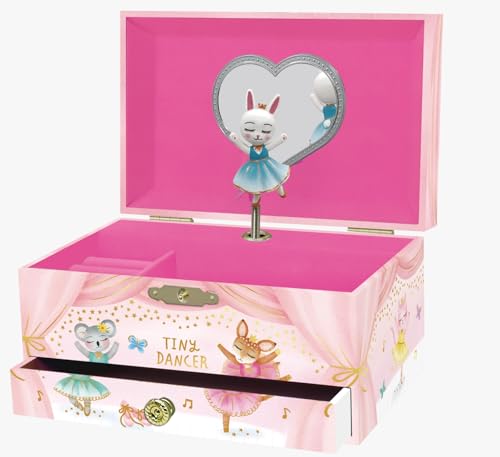 Giggle & Honey Musikalisches Schmuckkästchen für Kinder – Kinderspieluhr mit drehendem Tierballerina, Tierballerina-Geburtstagsgeschenke für kleine Mädchen, 18,2 x 13,3 x 9,9 cm – Alter 3–10 Giggle & Honey Musikalisches Schmuckkästchen für Kinder – Kinderspieluhr mit drehendem Tierballerina, Tierballerina-Geburtstagsgeschenke für kleine Mädchen, 18,2 x 13,3 x 9,9 cm – Alter 3–10 von Giggle & Honey