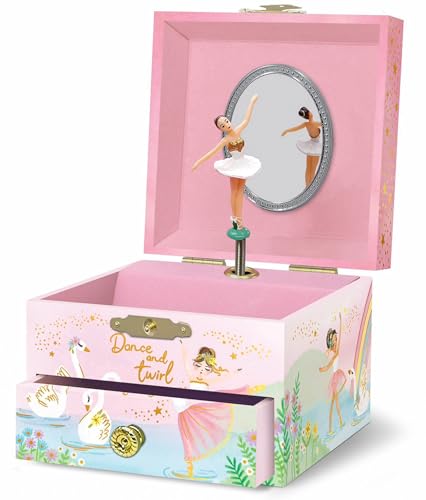 Musikalische Ballerina Schmuckkästchen für Mädchen – Kinder tanzende Ballerina Musikbox Spiegel, Ballett Geschenke für kleine Mädchen, Schmuck-Boxen, Geburtstag Geschenk, Alter 3–10, rosa von Giggle & Honey