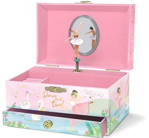 Musikalische Ballerina Schmuckkästchen für Mädchen – Kinder tanzende Ballerina Musikbox Spiegel, Ballett Geschenke für kleine Mädchen, Schmuck-Boxen, Geburtstag Geschenk, Alter 3–10, rosa von Giggle & Honey