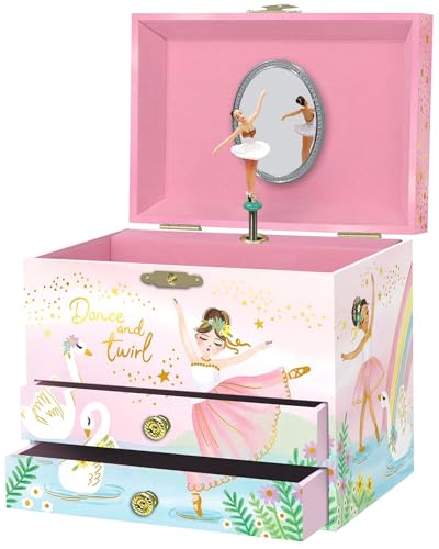 Musikalisches Ballerina-Schmuckkästchen für Mädchen – Kinderspieluhr mit drehender Ballerina, Ballett-Geburtstagsgeschenke Mädchen, Schmuckkästchen, 17,1 x 13,3 x 15,2 cm – Alter 3–10, rosa Musikalisches Ballerina-Schmuckkästchen für Mädchen – Kinderspieluhr mit drehender Ballerina, Ballett-Geburtstagsgeschenke Mädchen, Schmuckkästchen, 17,1 x 13,3 x 15,2 cm – Alter 3–10, rosa von Giggle & Honey