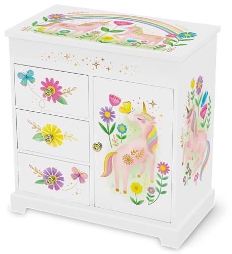 Musikalisches Prinzessin-Schmuckkästchen für Mädchen - Kinder Spieluhr mit Spiegel, Prinzessin Geschenke für kleine Mädchen Geburtstag, Schmuckkästchen für Alter 3-10 - 22,9 x 12,7 x 23,5 cm, Weiß von Giggle & Honey