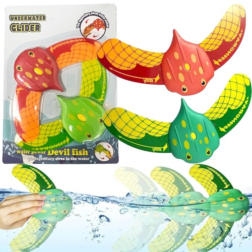 Giggleye Unterwasser Glider​​ ​​Tauchspielzeug für Kinder​​, ​​Teufel Fisch Schwimmbad Spielzeug, Pool Spielzeug, wasserspielzeug Jugendliche Kinder (2 PCS Rot und Grün) von Giggleye