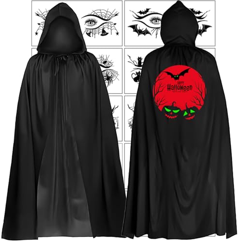 Giggleye Kapuzenumhang set, Schwarzer Umhang und Tattoo-Aufkleber, Jungen Mädchen Schwarzer Umhang mit kapuze, passend für Karneval Halloween Weihnachten Kostümparty(140cm Umhang,10 tattoo) Giggleye Kapuzenumhang set, Schwarzer Umhang und Tattoo-Aufkleber, Jungen Mädchen Schwarzer Umhang mit kapuze, passend für Karneval Halloween Weihnachten Kostümparty(140cm Umhang,10 tattoo) von Giggleye