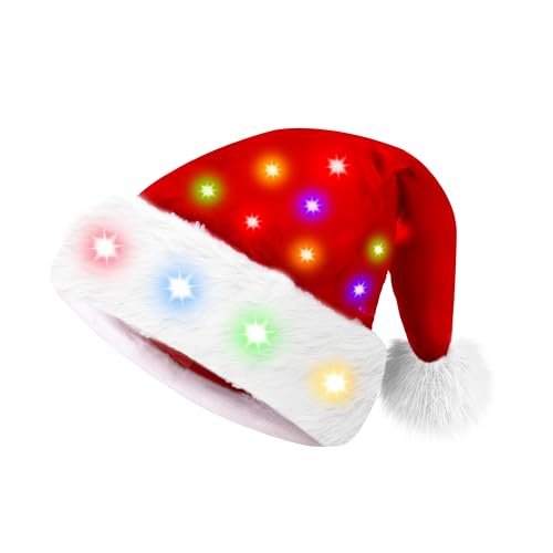 Leuchtende Weihnachts-Weihnachtsmütze für Kinder mit Bommeln, warme Strick-Weihnachtsmütze für Kinder, weiche Plüsch-Weihnachtsmütze mit bunten Lichtern für Mädchen und Jungen, Kindergeschenke Leuchtende Weihnachts-Weihnachtsmütze für Kinder mit Bommeln, warme Strick-Weihnachtsmütze für Kinder, weiche Plüsch-Weihnachtsmütze mit bunten Lichtern für Mädchen und Jungen, Kindergeschenke von Giggling Getup