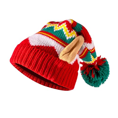 Giggling Getup Strick-Weihnachtsmütze für Erwachsene, Beanie-Mütze mit Bommeln, gestrickte Weihnachtsmannmütze mit roten und grünen Streifen für Erwachsene, Damen, Herrenmütze Giggling Getup Strick-Weihnachtsmütze für Erwachsene, Beanie-Mütze mit Bommeln, gestrickte Weihnachtsmannmütze mit roten und grünen Streifen für Erwachsene, Damen, Herrenmütze von Giggling Getup