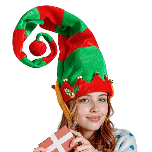 Giggling Getup Unisex-Weihnachtsmütze, Elfenmütze mit roten und grünen Streifen, Mützen für Erwachsene und Kinder, warme Mützen für Weihnachtsgeschenke Giggling Getup Unisex-Weihnachtsmütze, Elfenmütze mit roten und grünen Streifen, Mützen für Erwachsene und Kinder, warme Mützen für Weihnachtsgeschenke von Giggling Getup