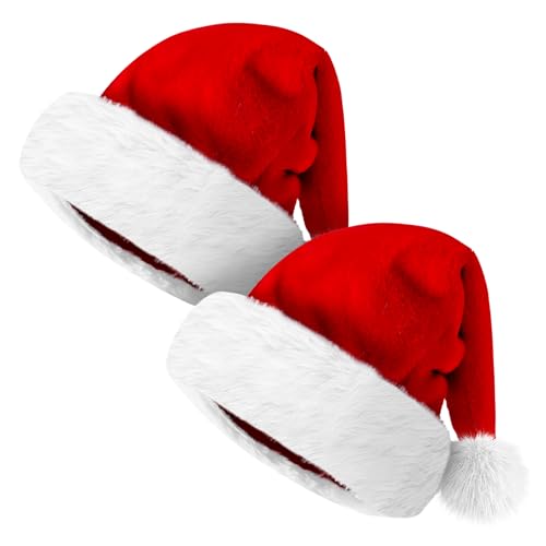 Giggling Getup Weihnachtsmützen, 2er-Pack Premium-Weihnachtsmützen aus rotem Plüsch-Samt mit Bommeln, Einheitsgröße für Erwachsene und Kinder als Weihnachtsfeiergeschenk Giggling Getup Weihnachtsmützen, 2er-Pack Premium-Weihnachtsmützen aus rotem Plüsch-Samt mit Bommeln, Einheitsgröße für Erwachsene und Kinder als Weihnachtsfeiergeschenk von Giggling Getup
