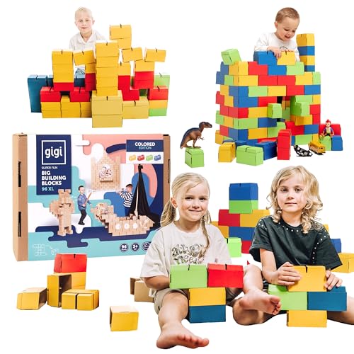 Gigi Bloks XL Gr. 96 Farbige Stapelbare und Ineinandergreifende Große Bausteine Kinder | Robuste Klemmbausteine & Leicht Montierbare Bauklötze Groß | Konstruktionsspielzeug für Jungen & Mädchen von Gigi Bloks