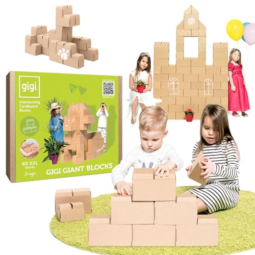 Gigi Bloks XXL Gr. 60 Stapelbare und Ineinandergreifende XXL Bausteine Kinder | Robuste Klemmbausteine Groß & Leicht Montierbare Bauklötze Groß | Konstruktionsspielzeug für Jungen & Mädchen von Gigi Bloks
