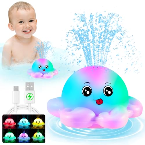 Gigilli Octopus Bath Badewannenspielzeug Baby Badespielzeug,Wiederaufladbares Oktopus Badewanne Spielzeug Automatisches Sprühwasser Geschenk Leuchtend Badespielzeug für Baby Kleinkinder,Rosa von Gigilli