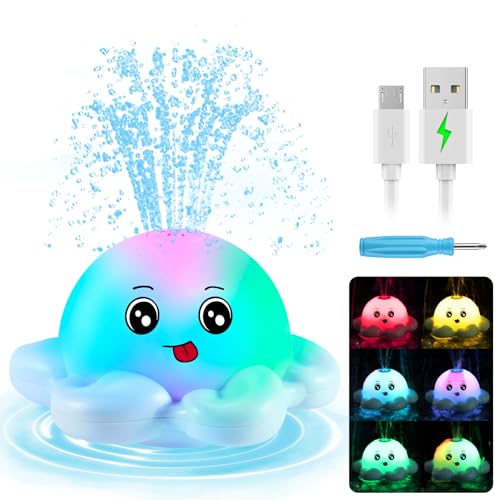 Gigilli Octopus Bath Badewannenspielzeug Baby Badespielzeug,Wiederaufladbares Oktopus Badewanne Spielzeug Automatisches Sprühwasser Geschenk Leuchtend Badespielzeug für Baby Kleinkinder,Blau von Gigilli
