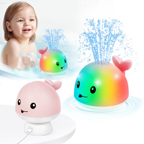 Whale Badespielzeug, wiederaufladbares Baby Badespielzeug, Sprühwasser Licht 6-12 12-18 Monate, Sprinkler Wasser Pool Badewanne Spielzeug für Kleinkinder 1-3 2-4 Jungen Mädchen Kleinkind Kinder,Rosa von Gigilli