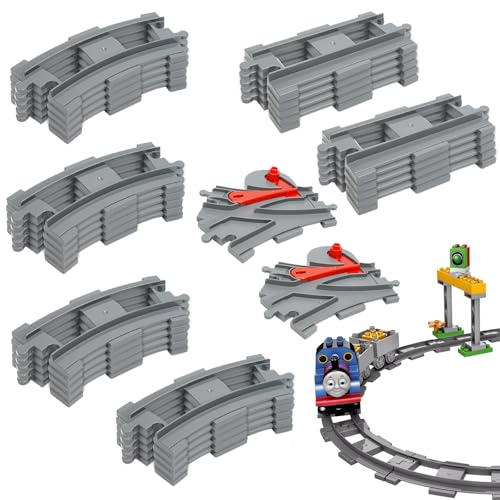Gigmeta Bausteine Zug Schienen Set, 32 Stück Spielzeug Eisenbahnschienen, Bestehend aus Cross Track Gerade, Kurven Schienen, Kompatibel mit Dem Marktführer für Kinderspielzeug Jungen Mädchen von Gigmeta