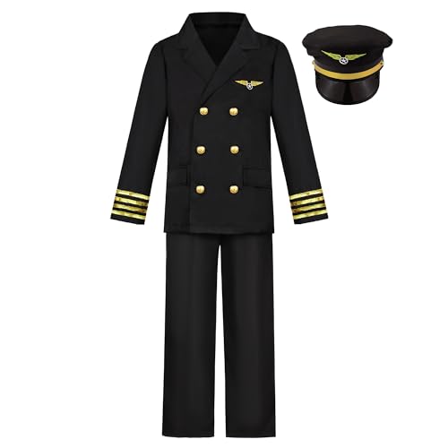 Gigoitly Pilotenkostüm für Kinder, Fluggesellschaft, Kapitän, Pilotenuniform, Halloween, Geburtstag, Party, Geschenke Gigoitly Pilotenkostüm für Kinder, Fluggesellschaft, Kapitän, Pilotenuniform, Halloween, Geburtstag, Party, Geschenke von Gigoitly