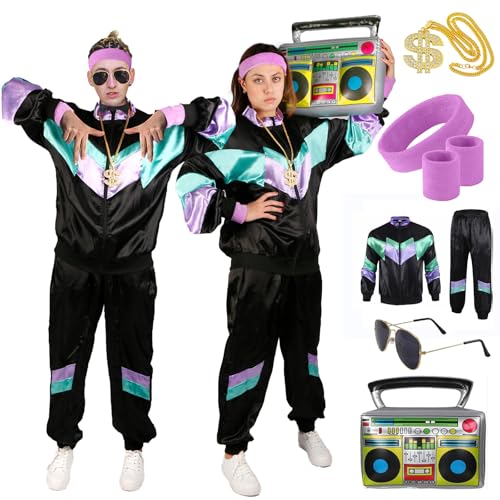 80er 90er Jahre Outfit Herren Damen- Retro Jogginganzug Party Kostüm 90er Jahre Accessoires Trainingsanzug Bad Taste Jacke Hose Anzug Disco Kleidung für 80s 90s Mottoparty Schlagerparty Karneval 80er 90er Jahre Outfit Herren Damen- Retro Jogginganzug Party Kostüm 90er Jahre Accessoires Trainingsanzug Bad Taste Jacke Hose Anzug Disco Kleidung für 80s 90s Mottoparty Schlagerparty Karneval von Gigquake