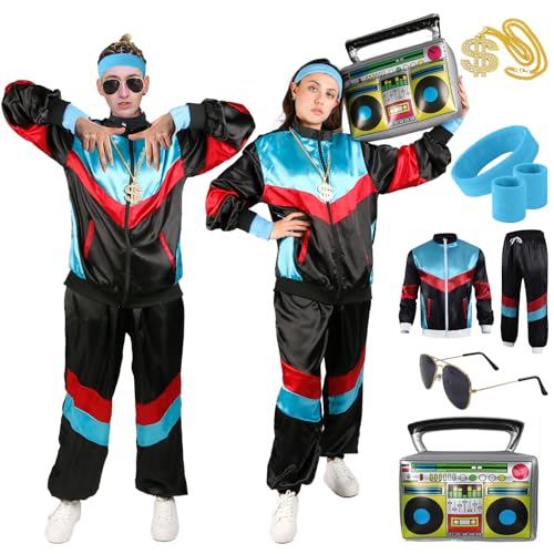 80er 90er Jahre Outfit Herren Damen- Retro Jogginganzug Party Kostüm 90er Jahre Accessoires Trainingsanzug Bad Taste Jacke Hose Anzug Disco Kleidung für 80s 90s Mottoparty Schlagerparty Karneval 80er 90er Jahre Outfit Herren Damen- Retro Jogginganzug Party Kostüm 90er Jahre Accessoires Trainingsanzug Bad Taste Jacke Hose Anzug Disco Kleidung für 80s 90s Mottoparty Schlagerparty Karneval von Gigquake