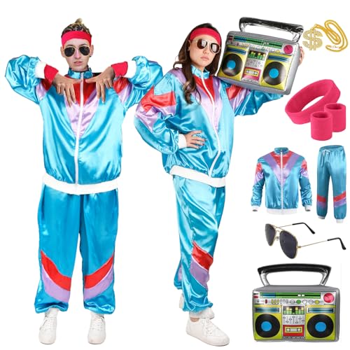 90er 80er Jahre Outfit Herren Damen- Retro 90er Trainingsanzug Jogginganzug 80er Jahre Accessoires Bad Taste Kostüm Jacke Hose Anzug Disco Party Kleidung für 80s 90s Mottoparty Schlagerparty Karneval 90er 80er Jahre Outfit Herren Damen- Retro 90er Trainingsanzug Jogginganzug 80er Jahre Accessoires Bad Taste Kostüm Jacke Hose Anzug Disco Party Kleidung für 80s 90s Mottoparty Schlagerparty Karneval von Gigquake